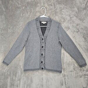 Liz Claiborne Women Large Gray Cardigan Cable Knit Button Front Sweater Stretchy